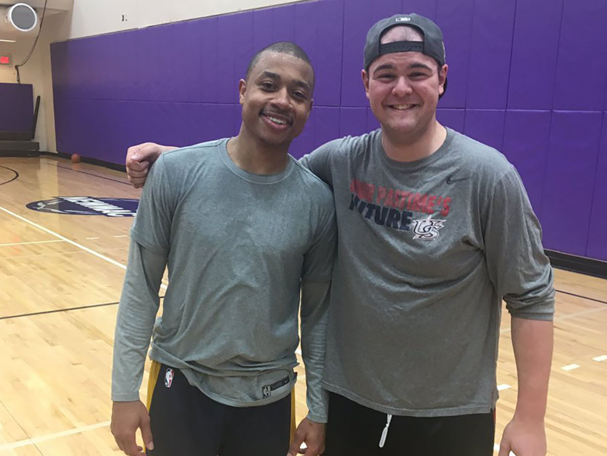 Former Celtic and current Denver Nugget Isaiah Thomas stuck around after practice to play ball with Emerson College students on March 17, 2019.