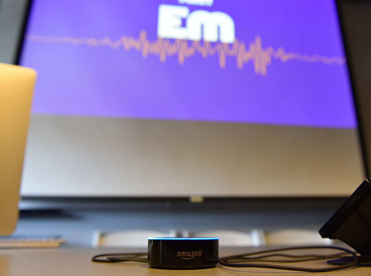Emerson Launch introduced Emerson College's new digital voice assistant, Em, during the School of Communication's Communication Days.