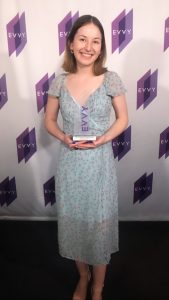 Victoria Raschi after winning the 2019 EVVY award for Outstanding Business Startup.