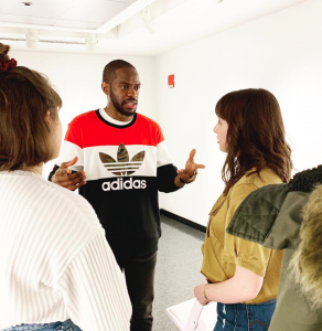 Xavier “X” Jernigan, Head of Cultural Partnerships at Spotify, speaks with Emerson College students at a BCE event on April 9, 2019.