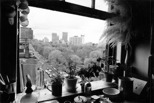 View from 100 Beacon Street building overlooking the Public Garden in 1960s. (Courtesy Emerson College Archives and Special Collections)