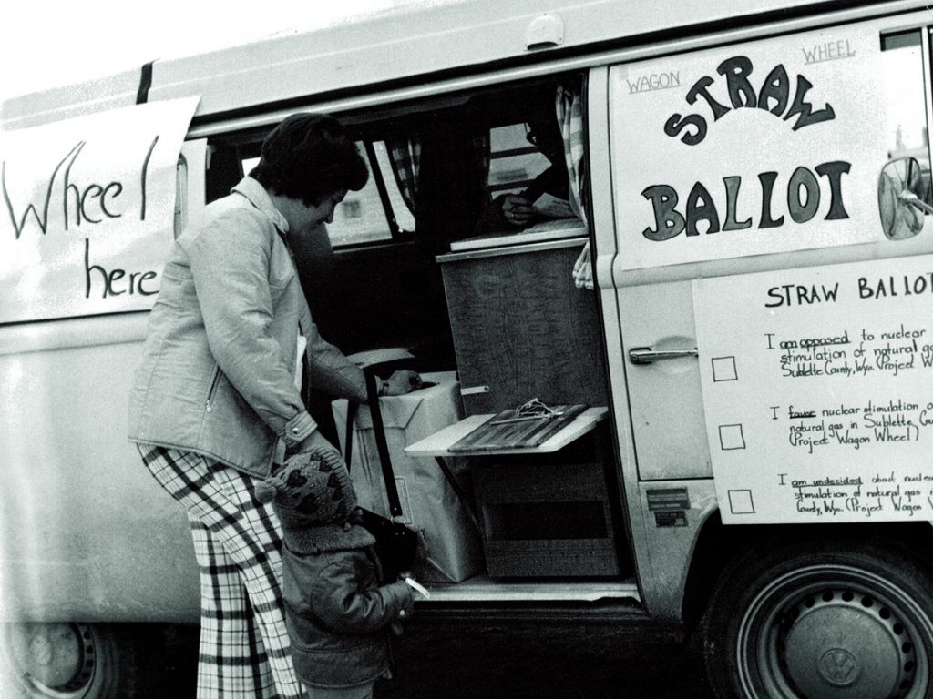 Residents used a Volkswagen van to conduct a straw poll as to whether residents supported the Wagon Wheel Project. (Photo courtesy of Gregory Asay)