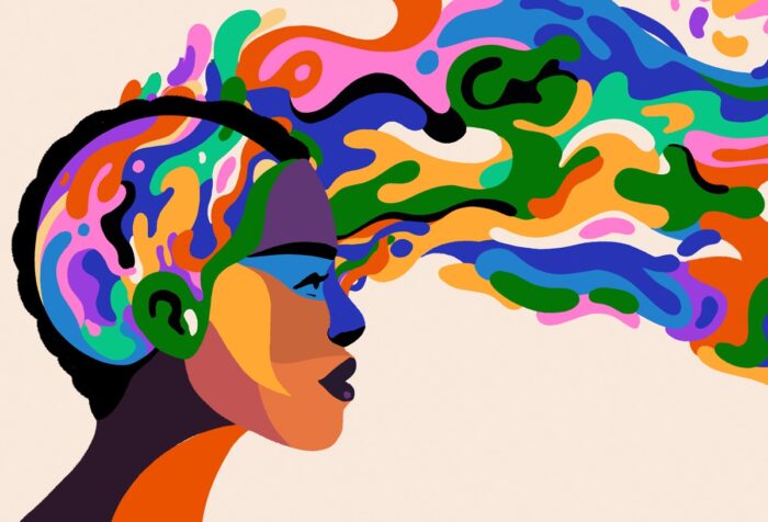 Graphic - woman of color with swirls of color flowing from head