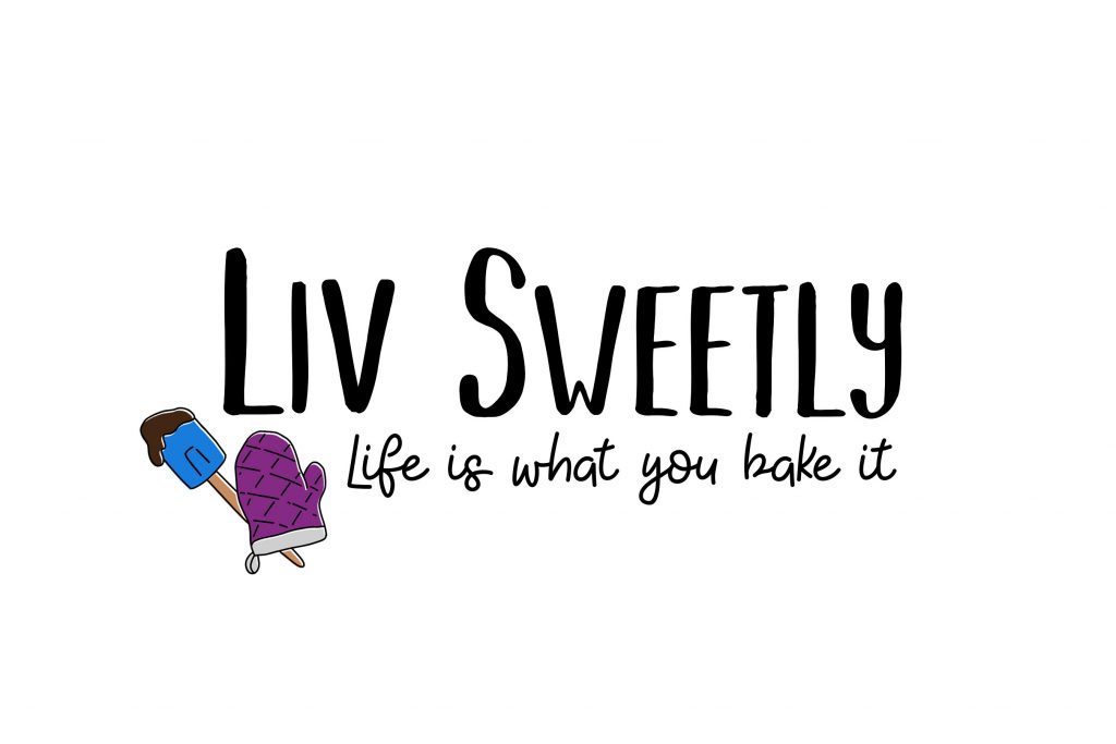 Liv Sweetly logo: black text with drawing of oven mitt and chocolate-covered spatula