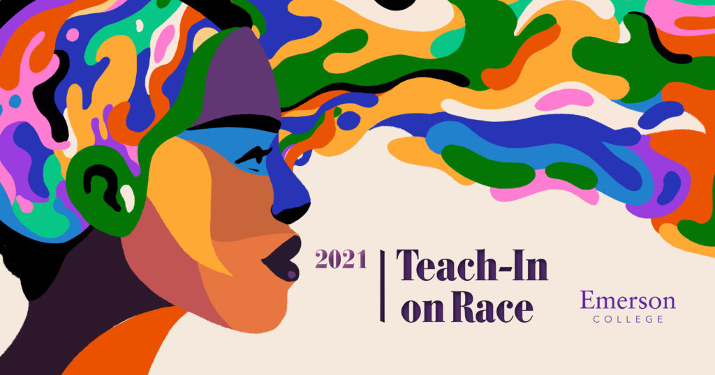 Teach In graphic depicting woman of color with multicolored hair