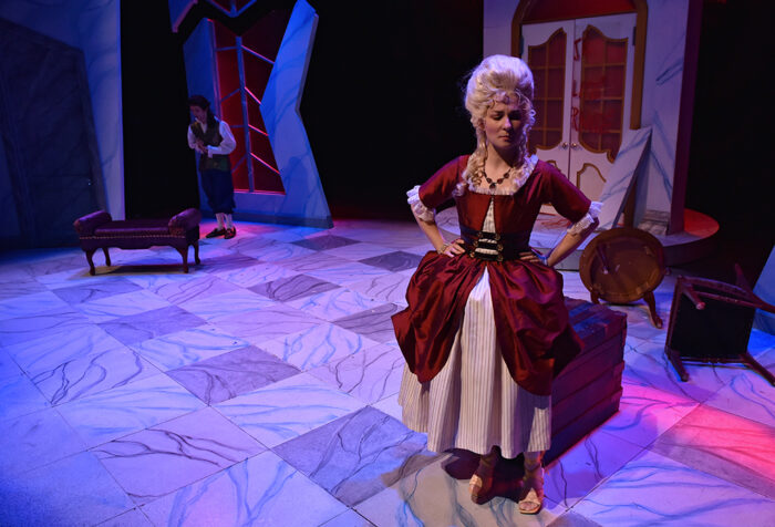 A woman performs as Marie Antoinette