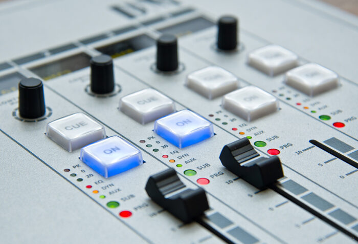 close up of radio soundboard
