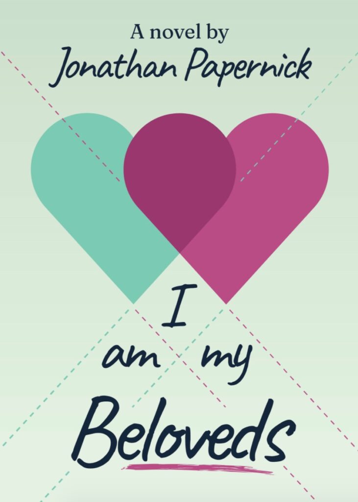 book jacket featuring red heart overlapping green heart and words "I Am My Beloveds" below