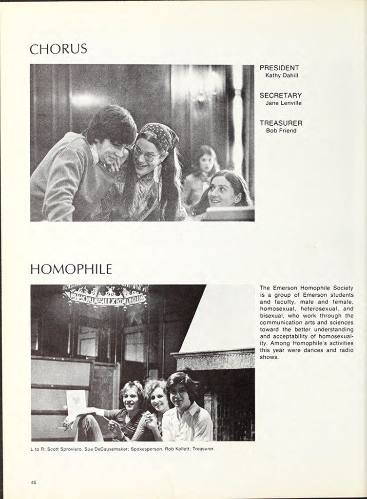 page showing photo of three students sitting, with text