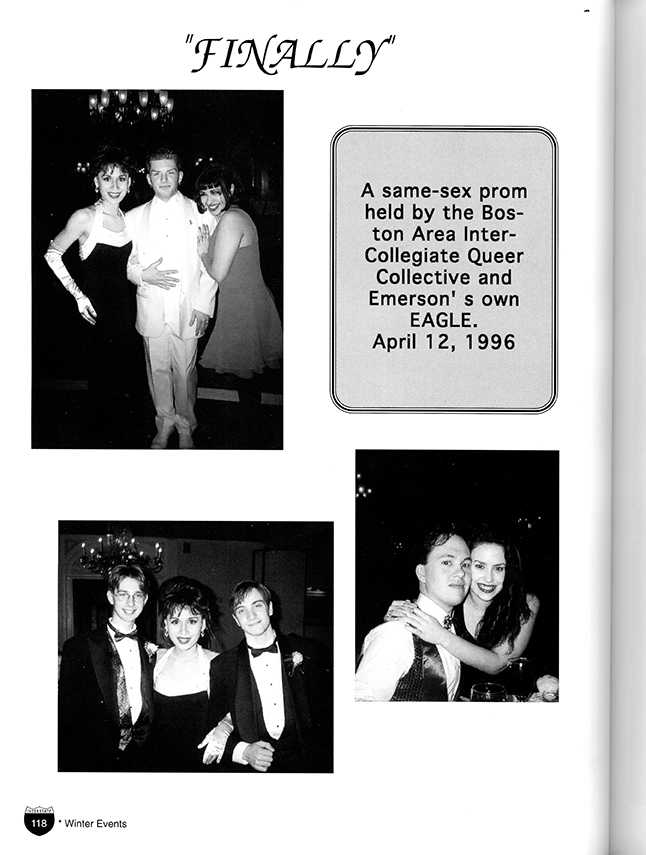 page with three photos of students in formal attire at dance