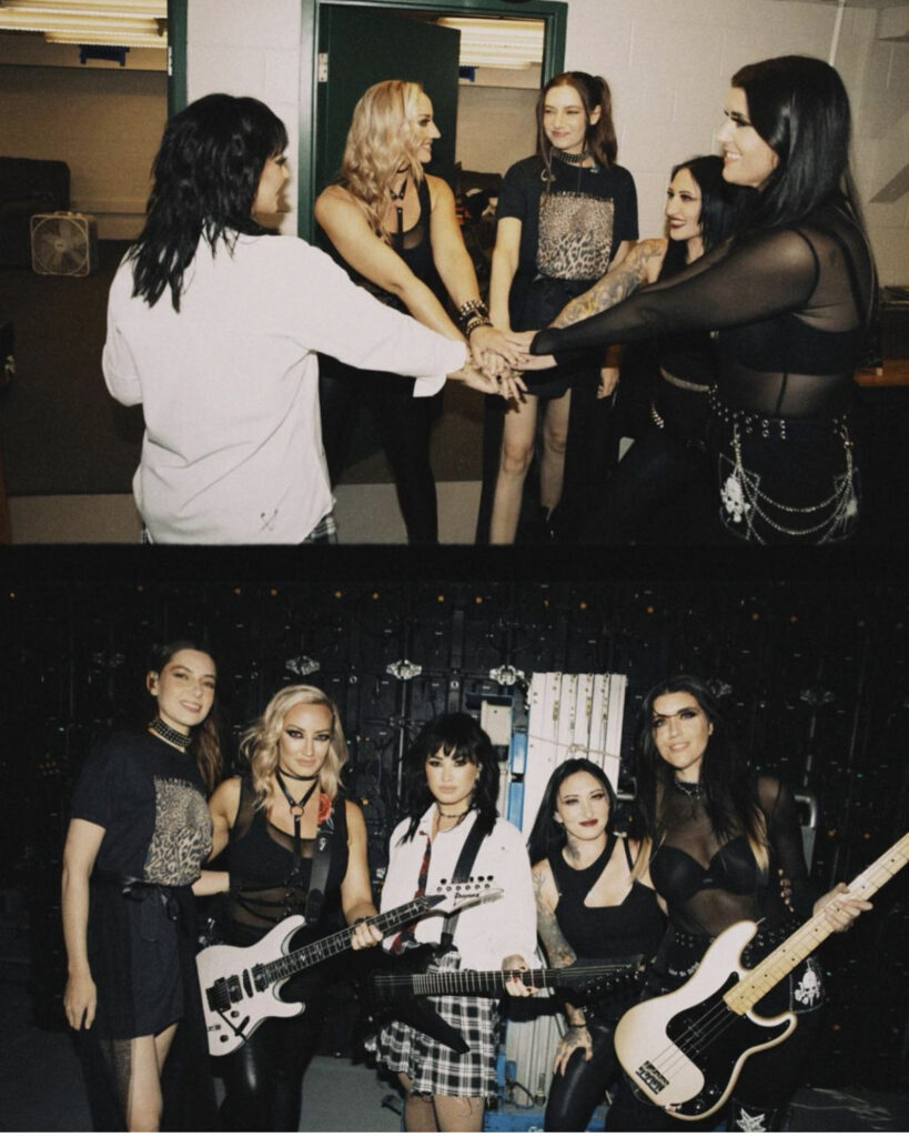 Two photos of Demi Lovato's band