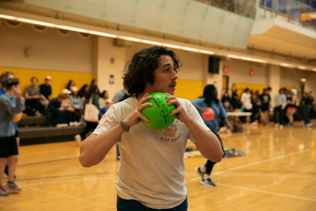 A person gets ready to throw a dodgeball