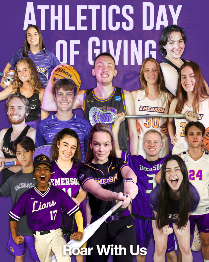 A poster of Emerson athletes for Athletics Day of Giving