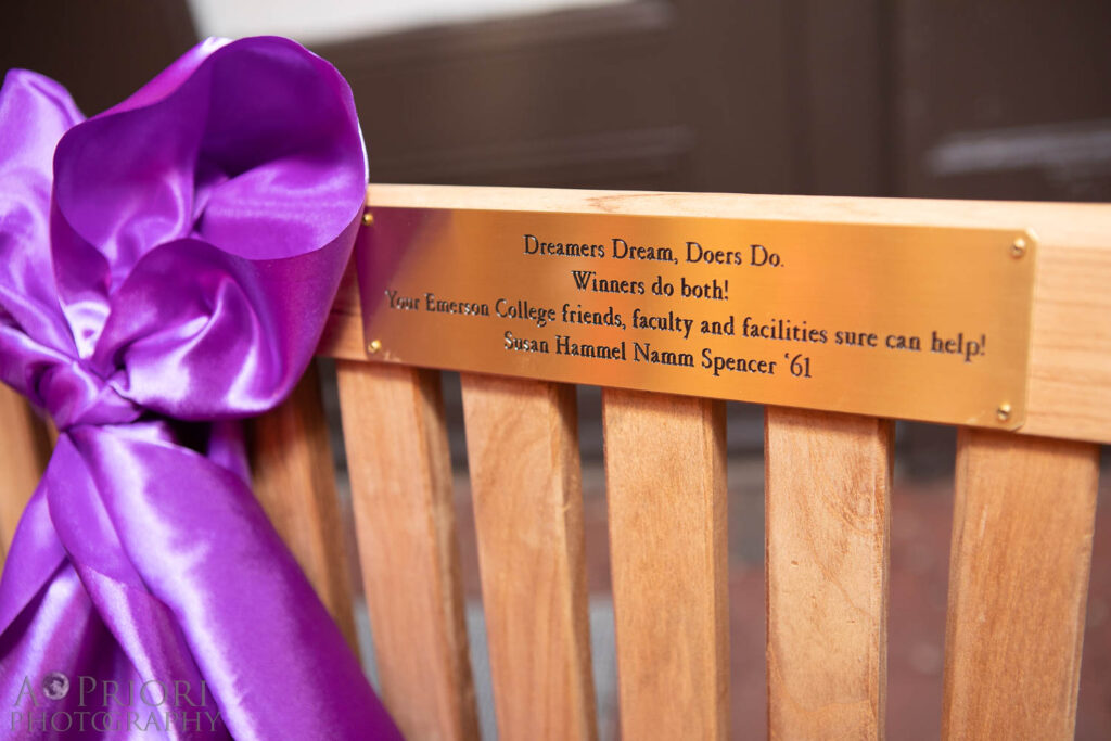 Inscription on the bench honoring Susan Spencer