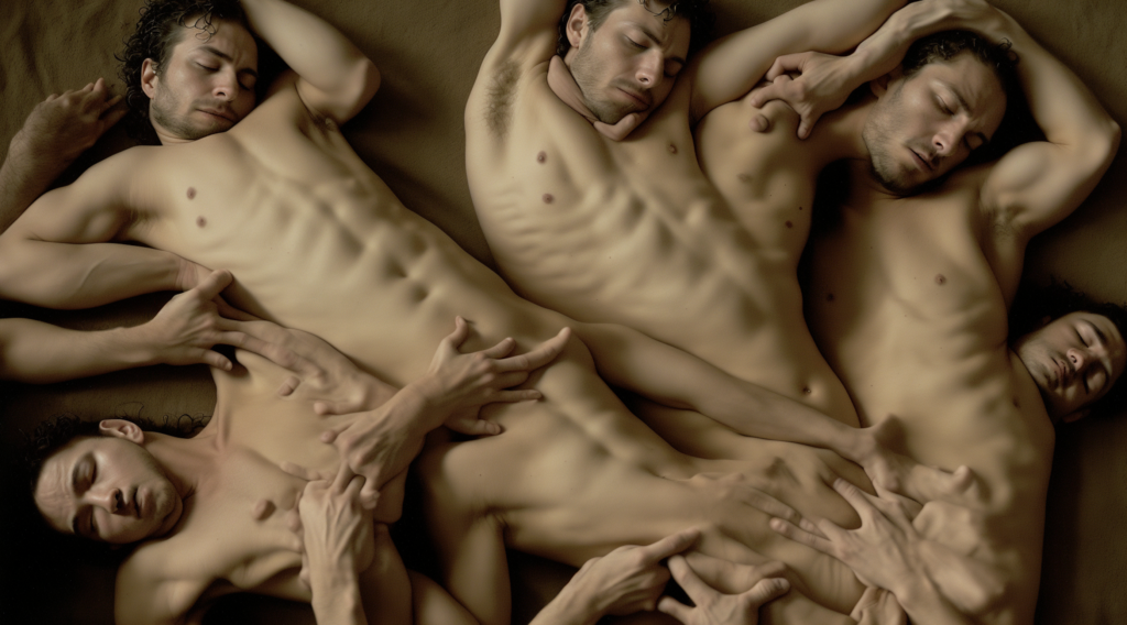 Naked torsos blending into each other  