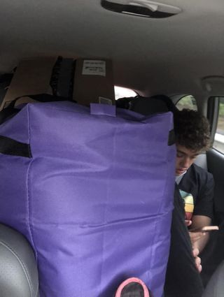 Tobias Roberts with lots of stuff in the car