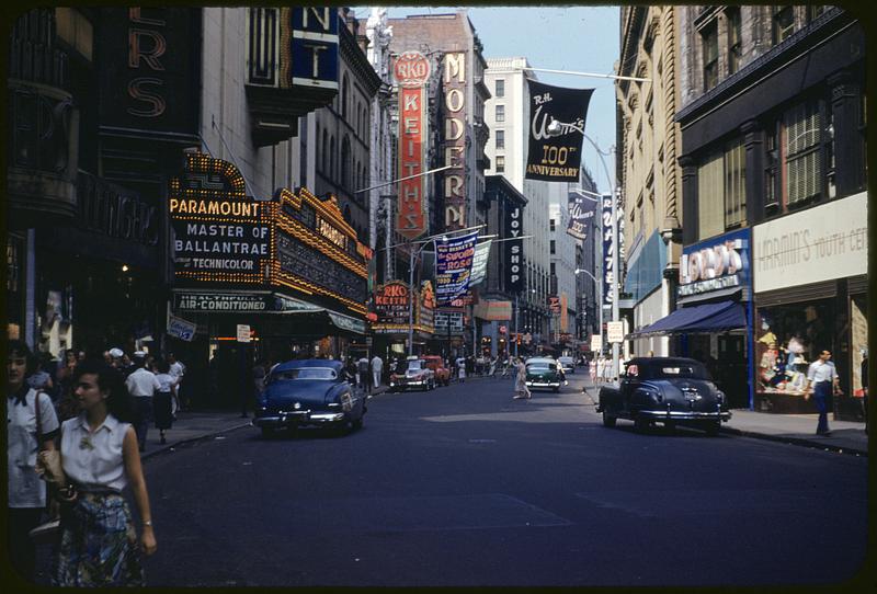 1953 look down Washington Street with Paramount Theatre