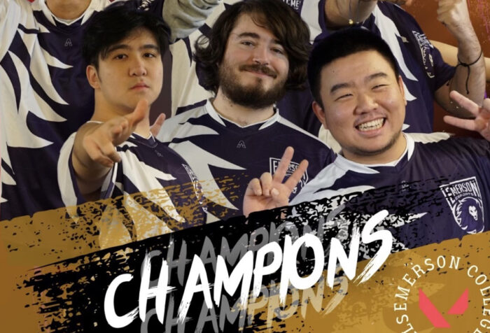 A graphic that says champions with three esports players