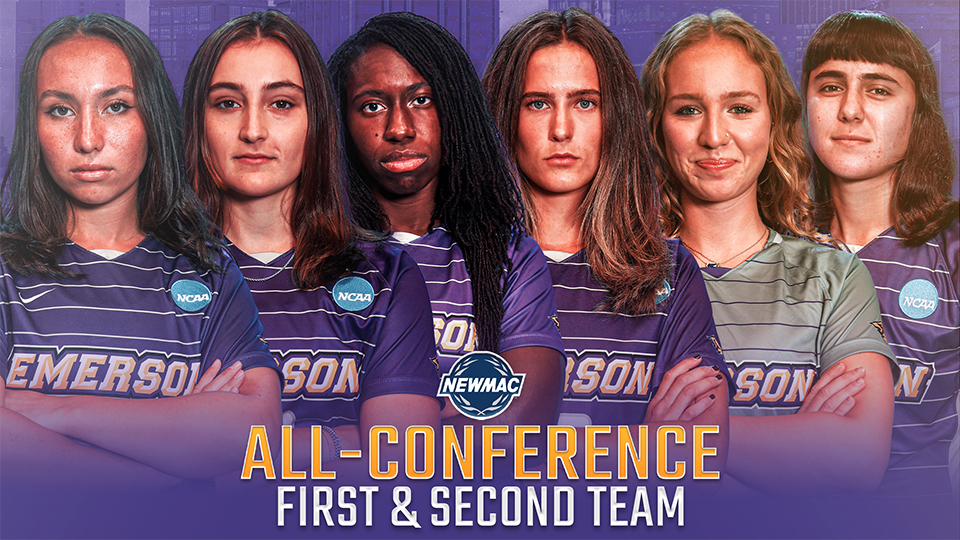graphic of women's soccer team players who earned all-conference first and second team
