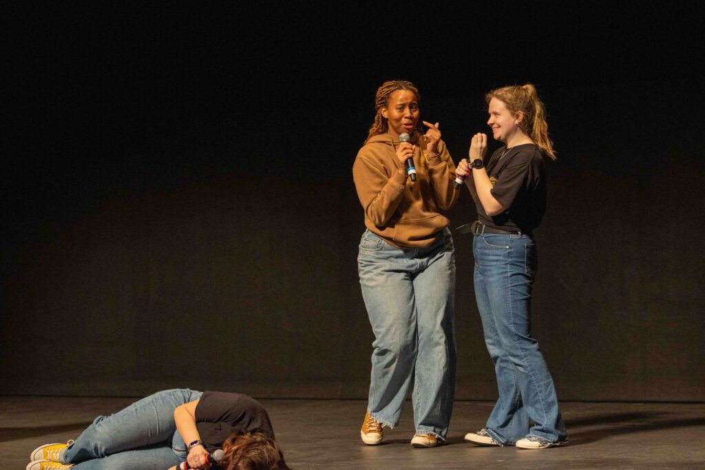 Comedy improv troupe Stroopwafle performed for prospective students