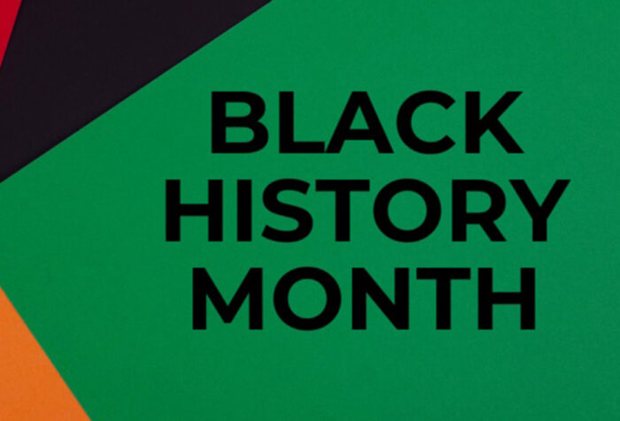 Words "Black History Month" on green, black, and orange graphic