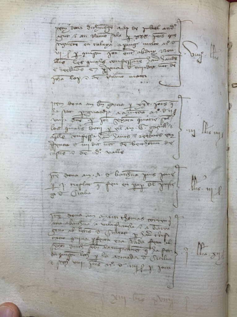 A page from an account book from 1391 written in Catalan.