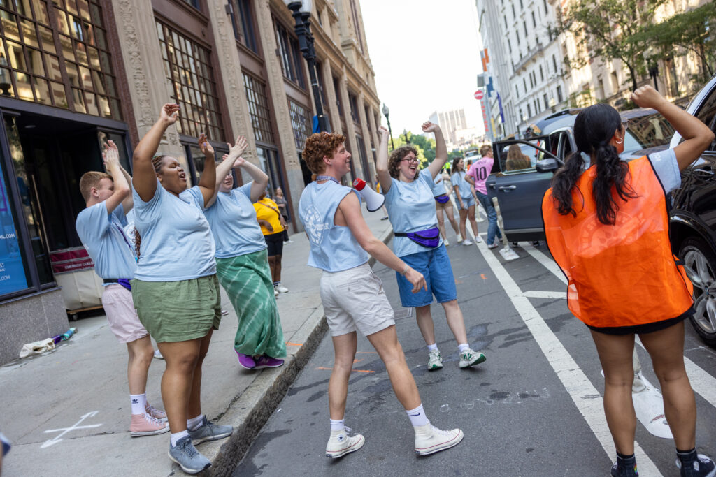 Orientation leaders cheer