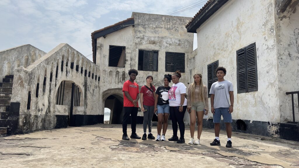 Students in front of Elmina Caste in Ghana