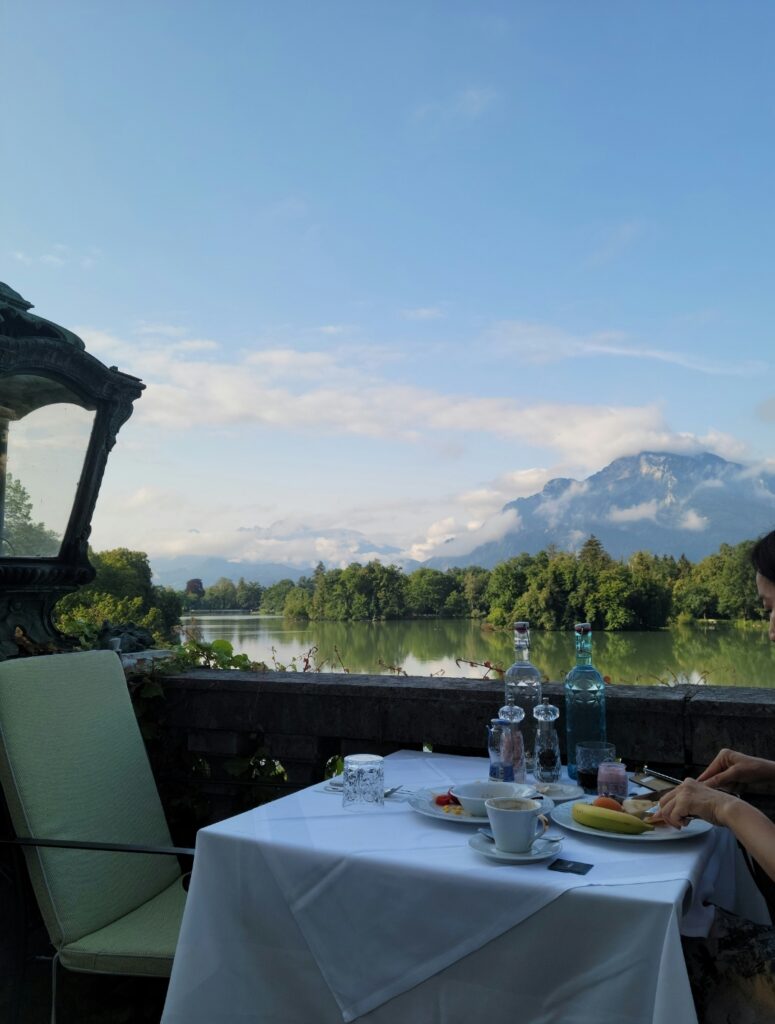 Overlooking a mountain view from a dining table