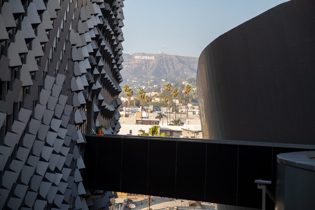 view of hollywood sign from within Emerson Los Angeles