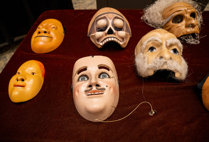 Handmade masks on a table