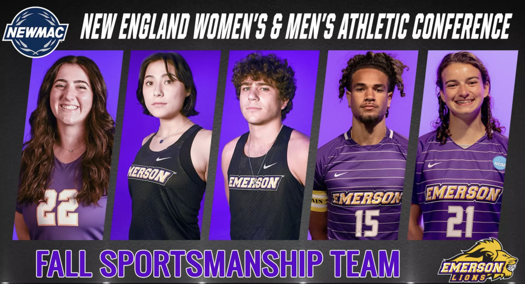 Closeups of the 5 Emerson College students named to the NEWMAC Sportsmanship Teams