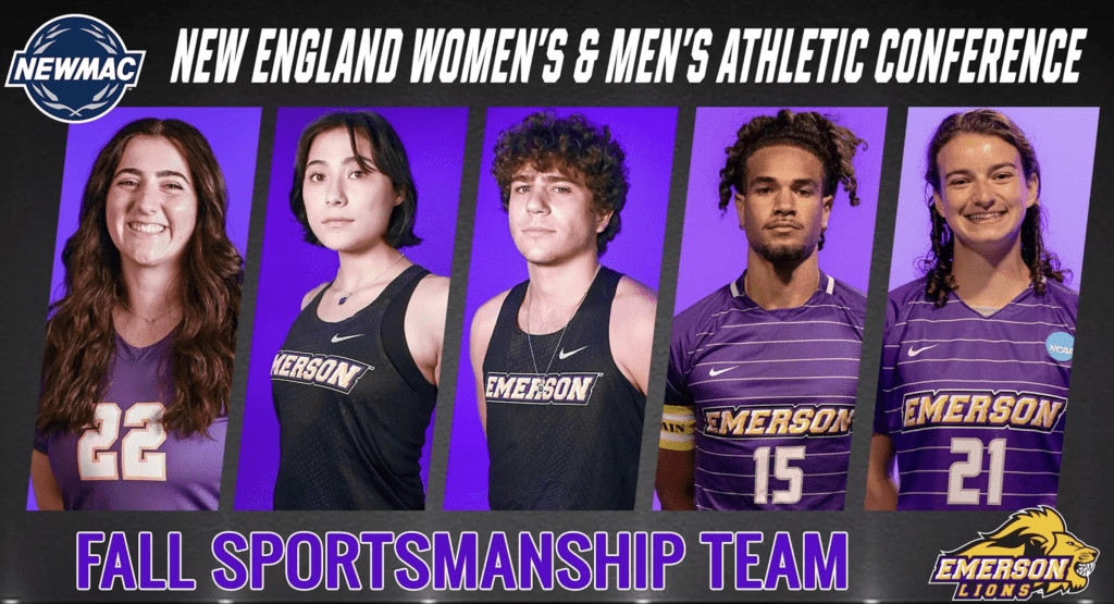 Closeups of the 5 Emerson College students named to the NEWMAC Sportsmanship Teams