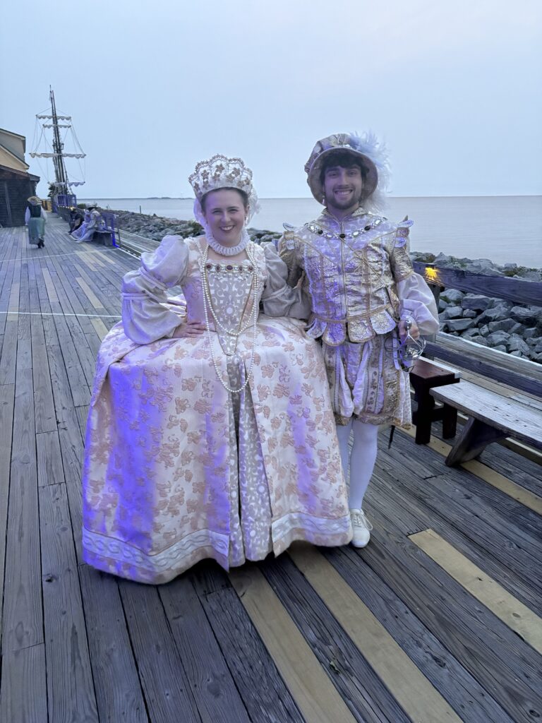 Sydney Hoffman and another person dressed in 1600s garb