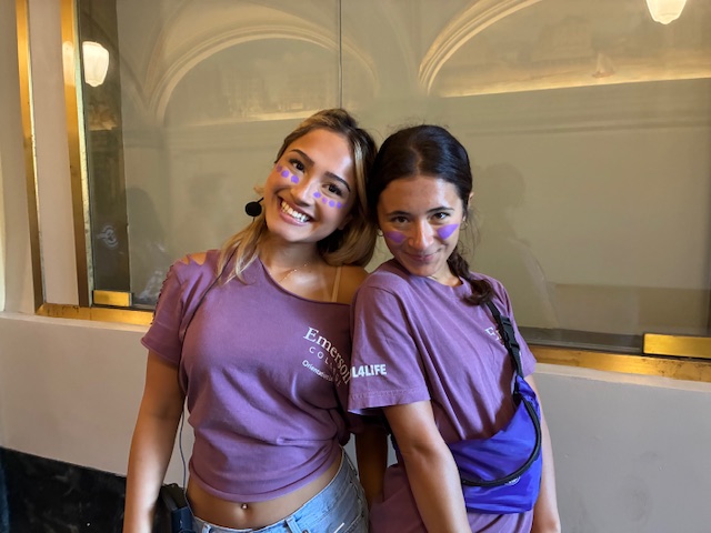 Abigail Miner and Anna Scarpone pose for a photo