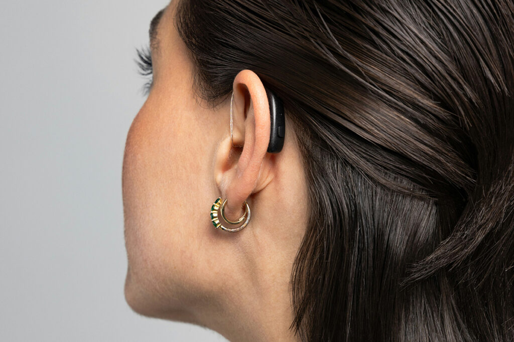 woman wearing hearing aid