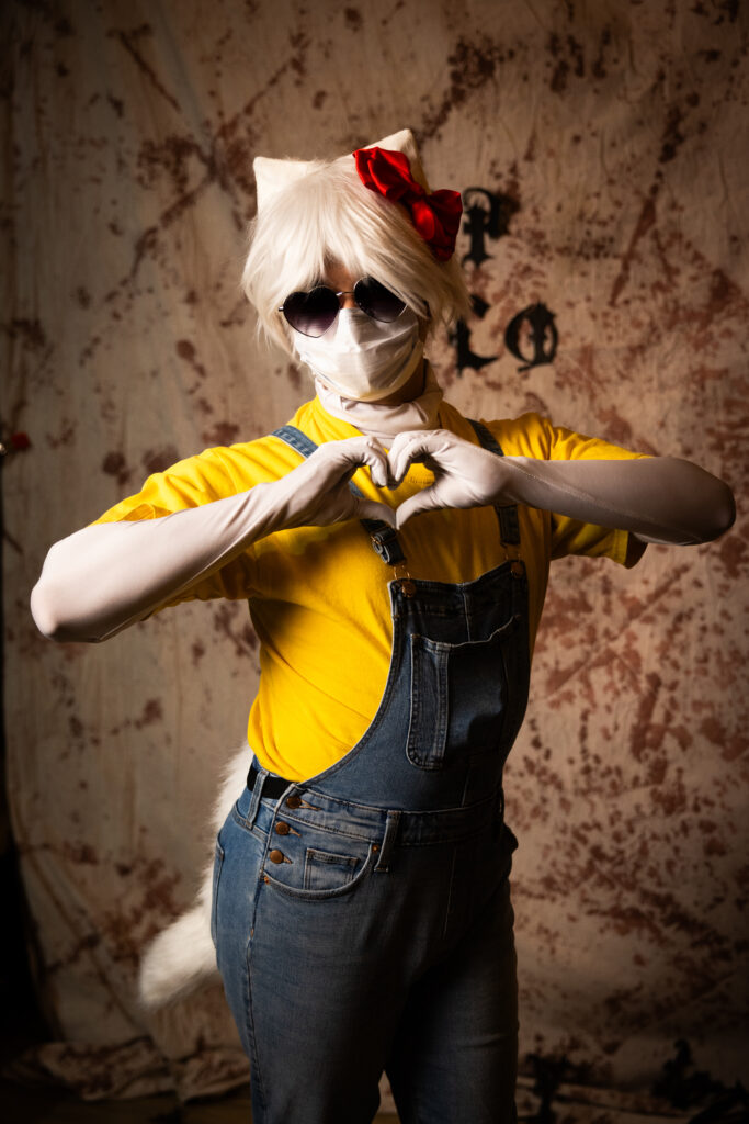 Someone in a costume poses