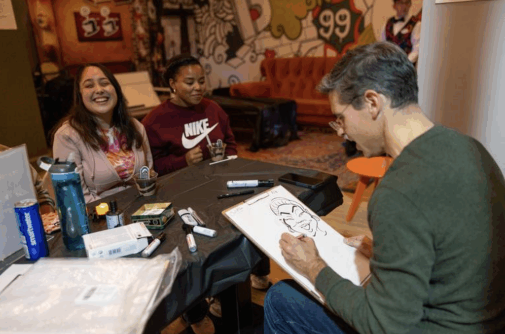 A caricaturist draws