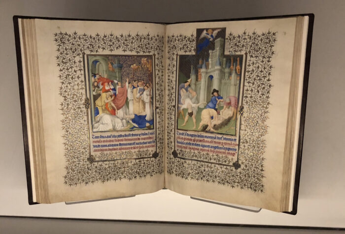medieval manuscript with intricate drawings