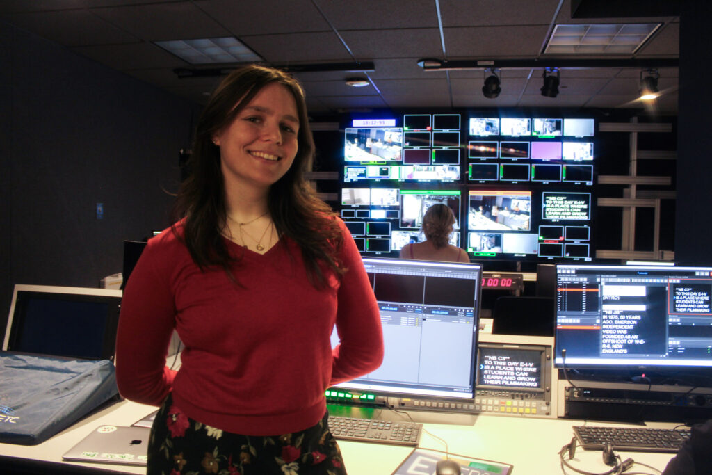 Celia Abbott poses for a photo in the control room