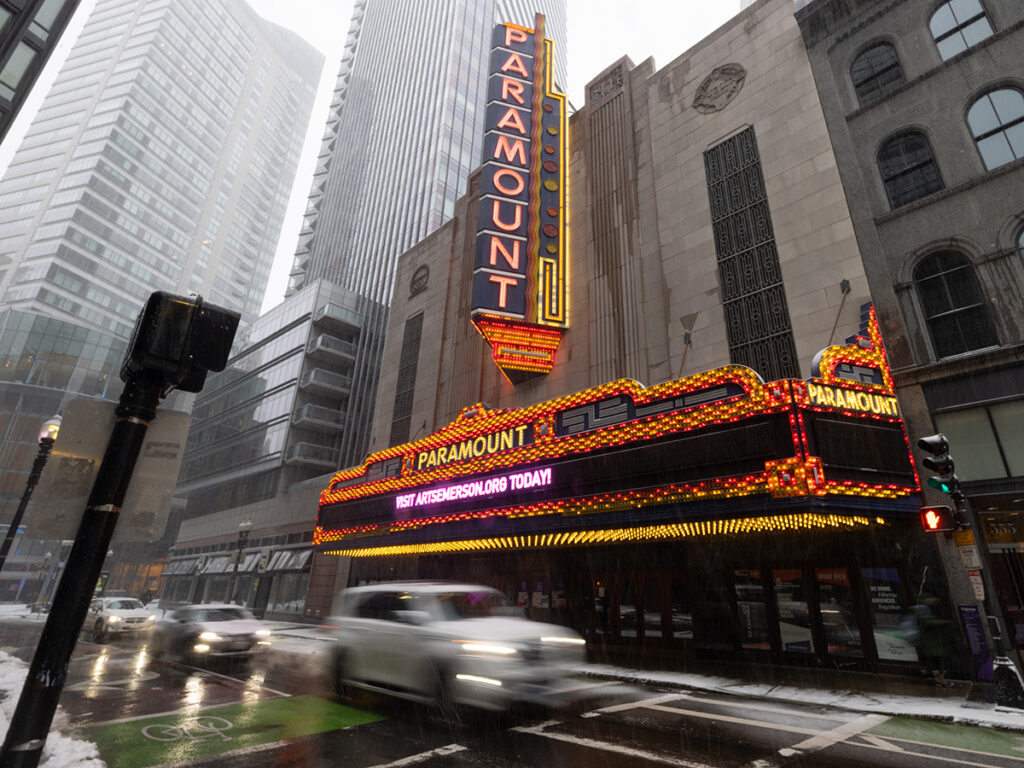 Paramount marquee in the snow