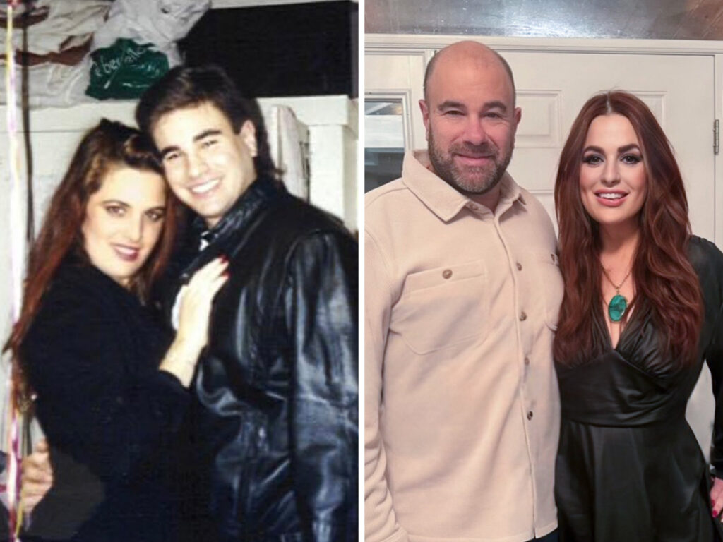 Two photos side by side of Adele and Peter from the 1990s and 2025
