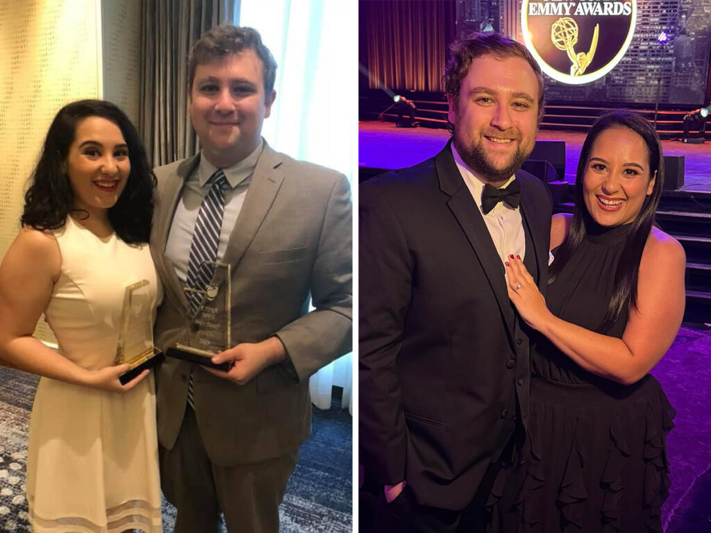 Kayla and Brian in side-by-side photos of them at two awards shows