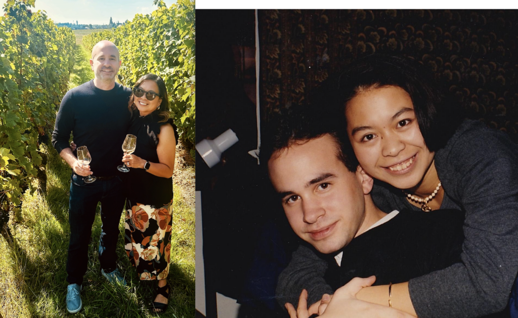 Two photos of Marlynn and Alain Schotland from 1993 and from 2025
