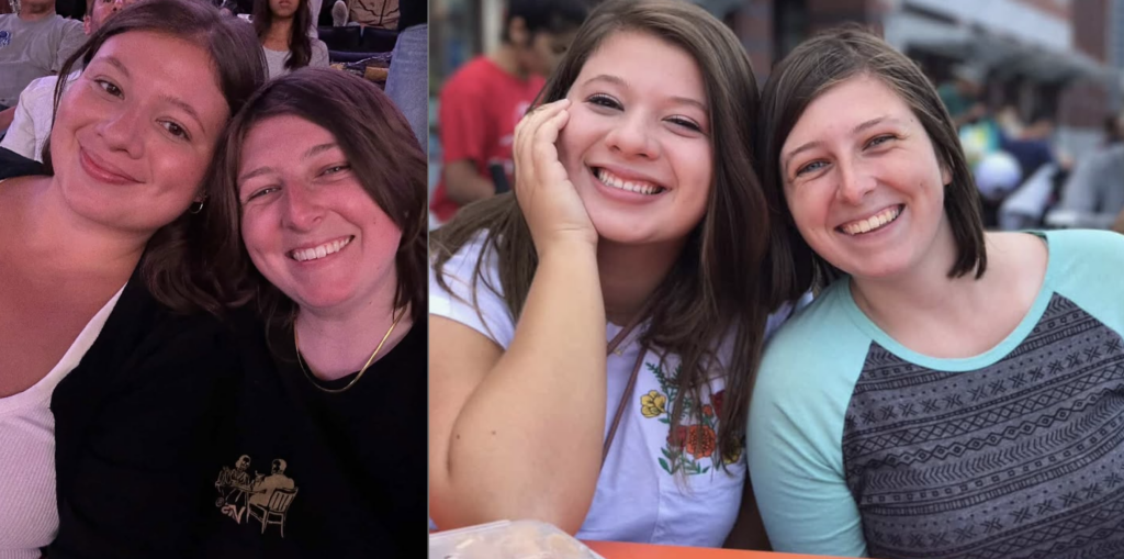 Two photos side by side of Sam and Casey