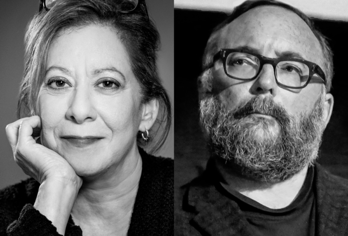 Black and white headshot of two people, side by side