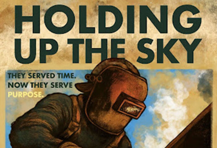 poster for film Holding Up the Sky, featuring man in welding mask