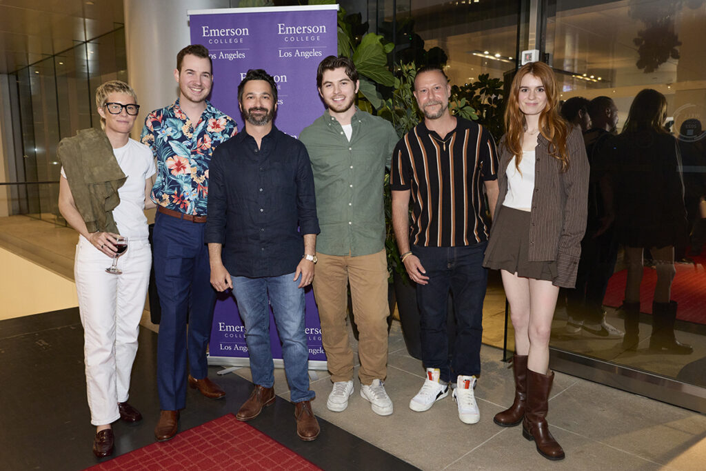 Six people stand in front of banner reading Emerson Los Angeles