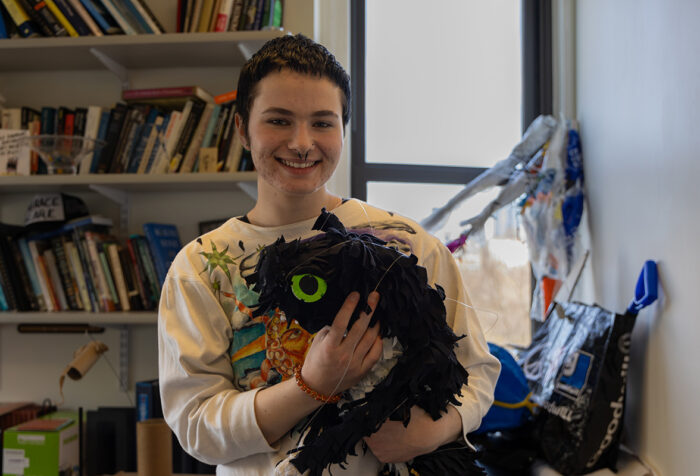 Nel Binman holds a puppet