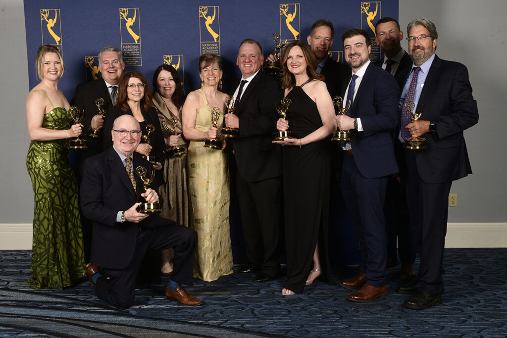 WCVB News team poses with regional Emmys